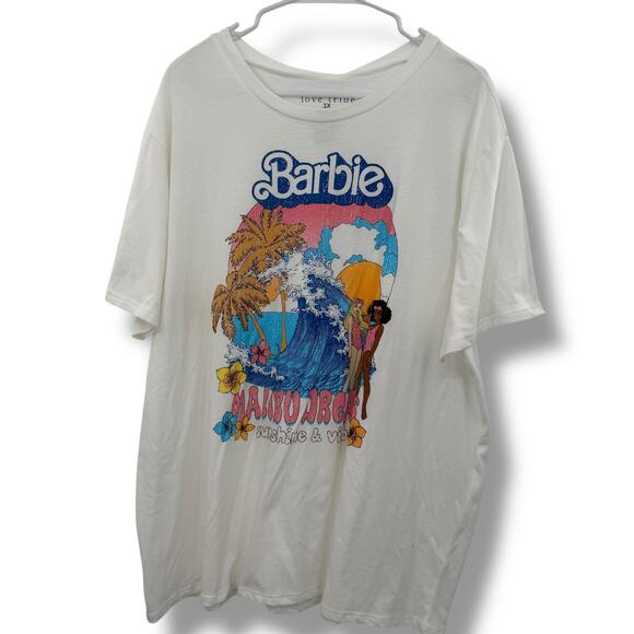 NEW Barbie Graphic Tee Plus Size 3X White Short Sleeve Loose Fit T-Shirt NWT - Picture 1 of 4